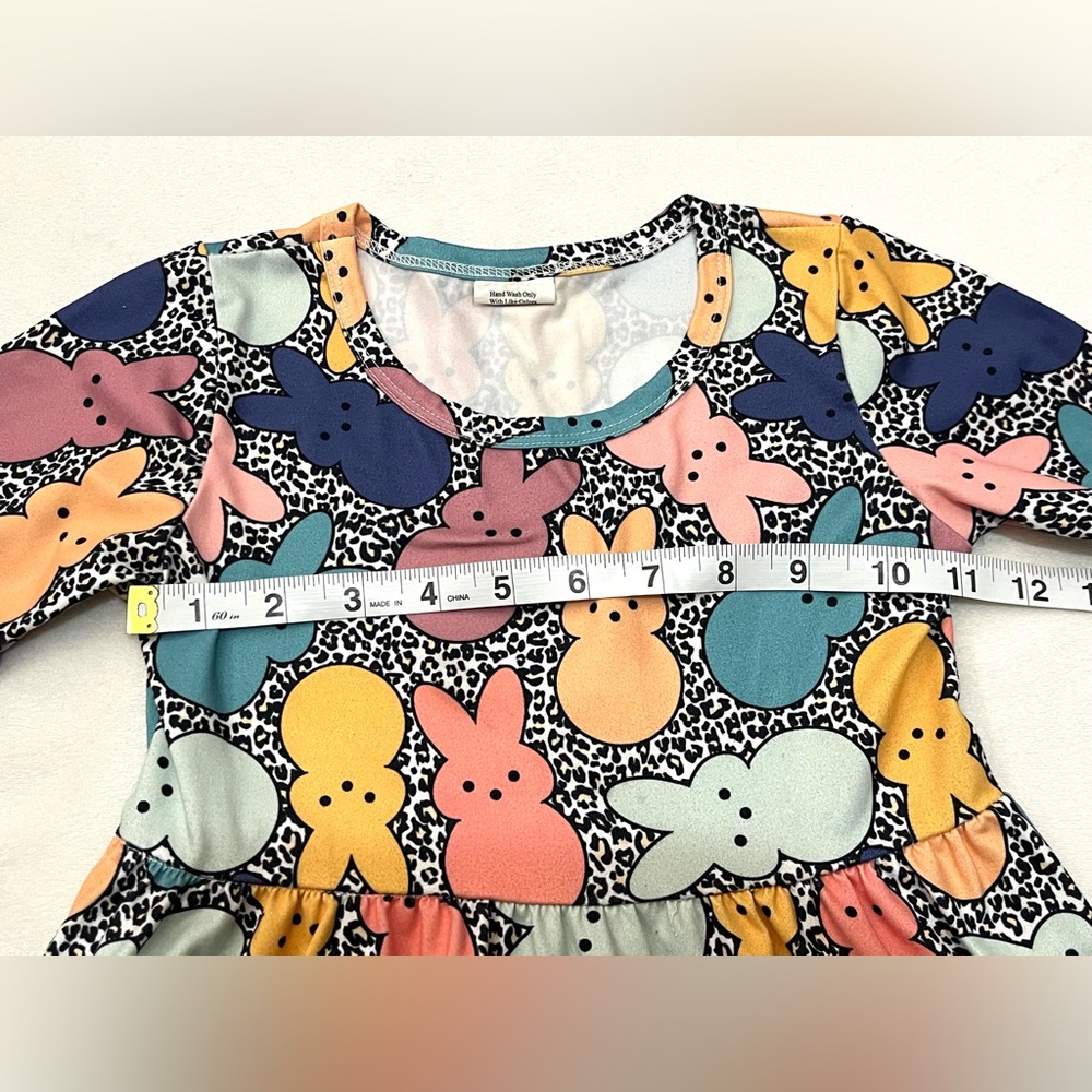 Bunny Peeps Colorful Print Kids Long Sleeve Cotton Blend Dress Size 4T - Picture 7 of 12